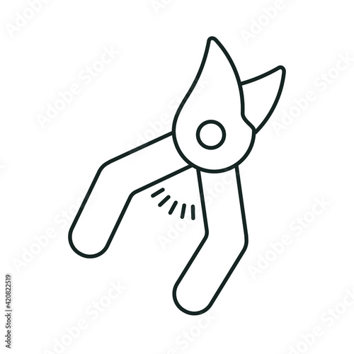simple linear vector image drawing abstract logo icon pruner secateurs isolated black on white background