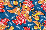 Seamless pattern with floral Illustration, Orchid batik motif