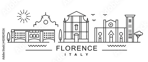 city of Florence in outline style on white. Landmarks sign with inscription.