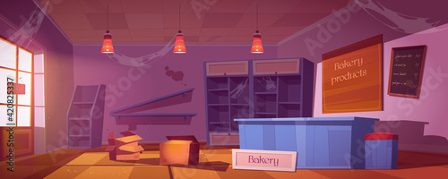 Abandoned bakery, empty neglected bake house.
