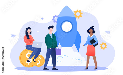 Male and female characters are working on start up business together