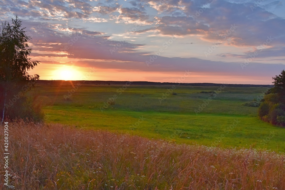 Obraz premium Biebrza National Park, Goniądz, sunset, wetlands, river backwaters,