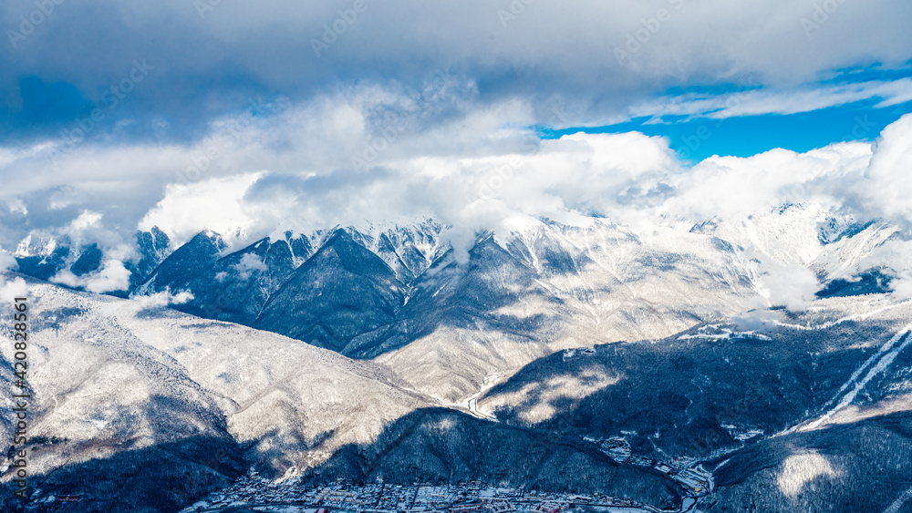 Beautiful mountains landscape under blue sky