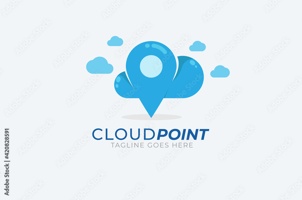 Obraz premium Cloud Logo, blue cloud and point combination isolated on white background, Usable for technology and Business Logos, Flat Vector Logo Design Template, vector illustration