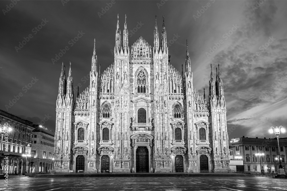 The Duomo-Cathedral symbol of Milan and ampty square, Italy