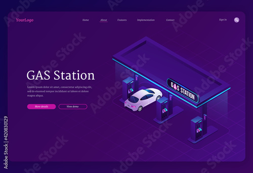Vector banner with isometric gas station