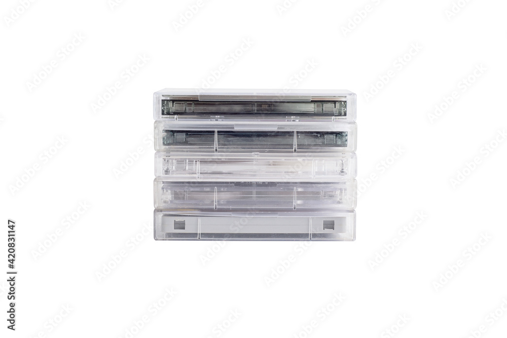 Obraz premium Cassette case and Cassette tape isolated on white background.