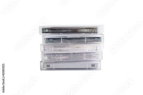 Cassette case and Cassette tape isolated on white background.