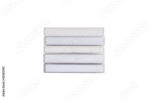 Cassette tape case stacked isolated on white background.