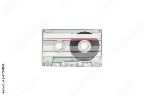 Transparent Cassette tape isolated on white background.