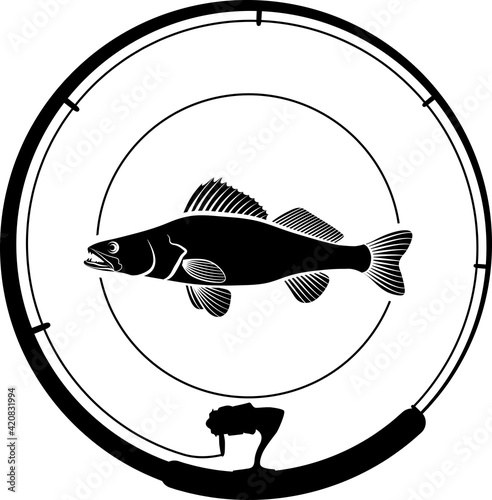fishing badge with fish and fishing rod