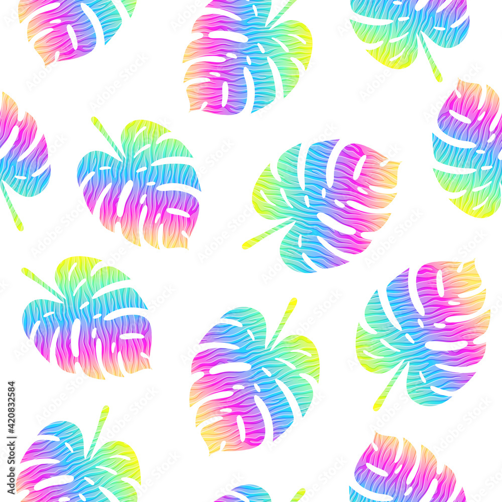 Holographic tropical leaves with tiger pattern Holographic tropical leaves with tiger pattern