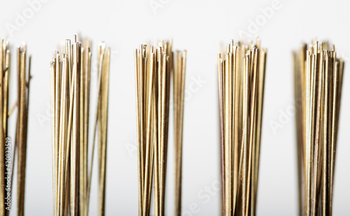 Bronze brass metal wire brush bristles closeup macro