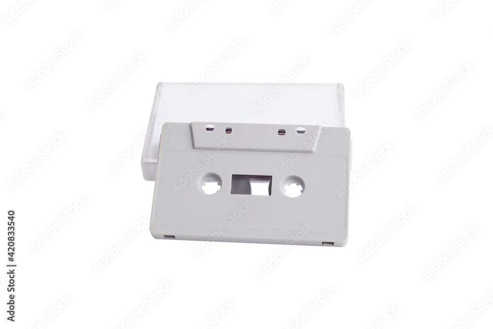 Cassette case and Cassette tape isolated on white background. Cassette case and Cassette tape isolated on white background.
