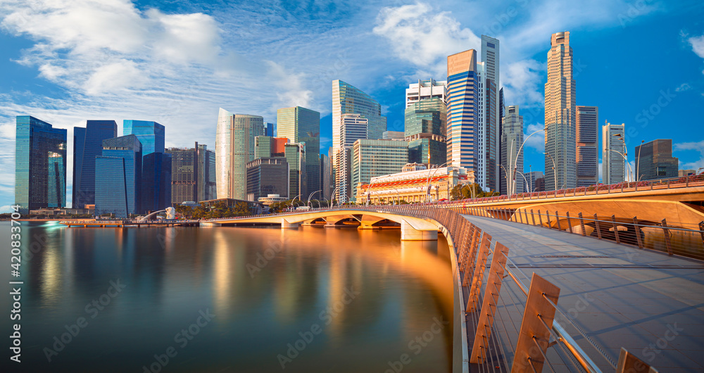 Amazing Singapore skyline at the sunrise,Singapore