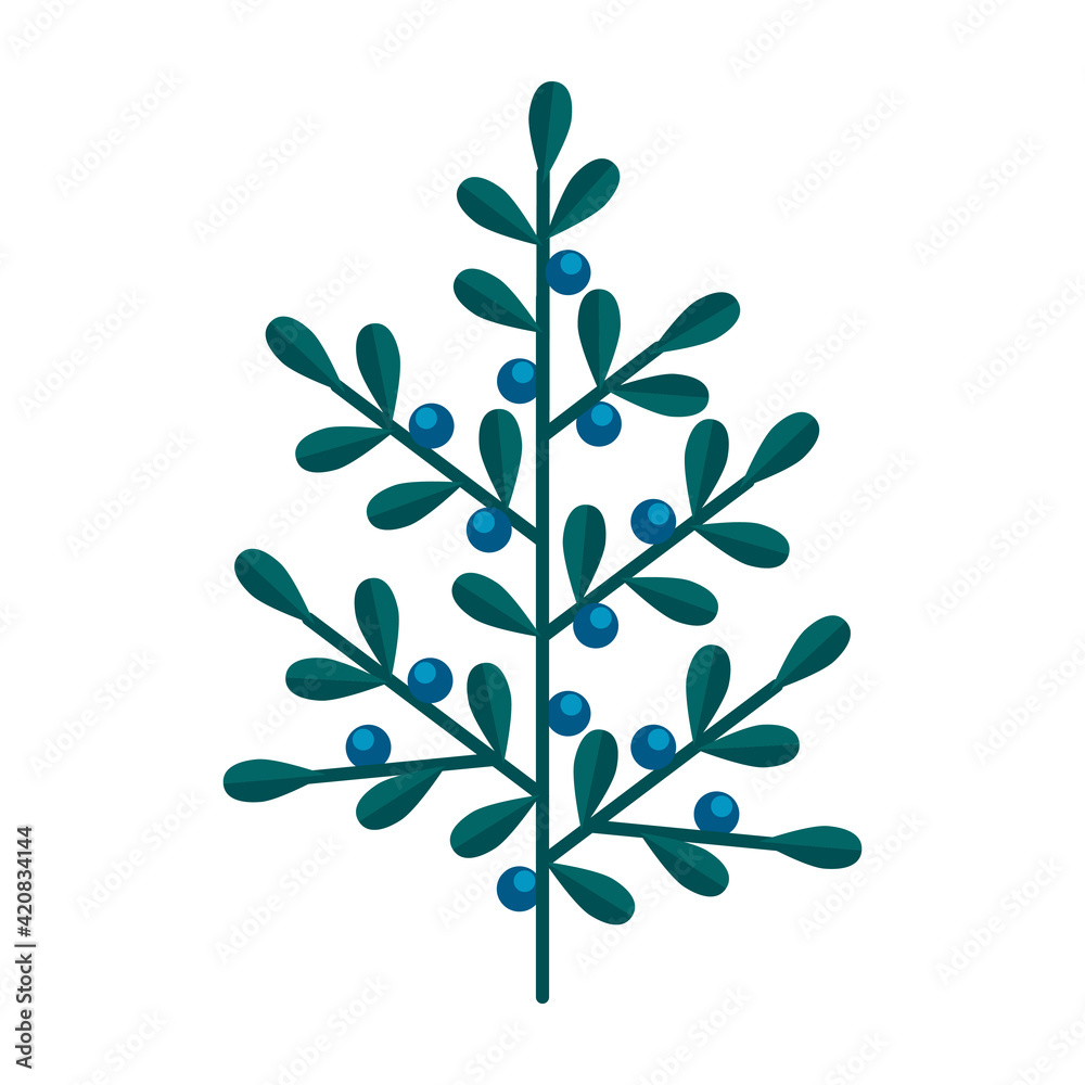 Obraz premium Simple minimalistic green branch of blueberry with blue berries. Floral collection of elegant plants for seasonal decoration . Stylized icons of botany. Stock vector illustration in flat style