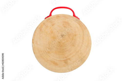 Wooden Cutting Board with Plastic handle isolated on white background.