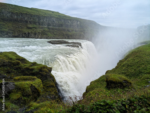 Gullfoss waterfall in the canyon of the Hv  t   river in Iceland  Europe
