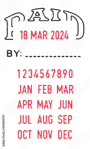 Vector illustration of the Paid stamp and editable dates (day, month and year) in ink stamps