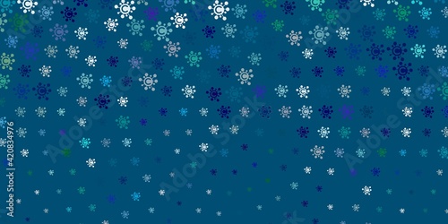 Light Blue, Green vector background with covid-19 symbols.