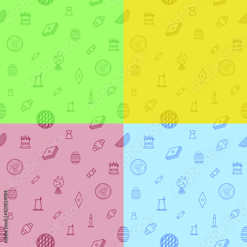 Vector seamless pattern of Nowruz attributes. Nowruz holiday pattern background.
