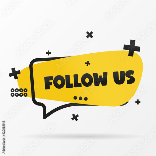 Original inscription FOLLOW US on the banner. Vector design in a flat style. Simple clip art vector illustration.