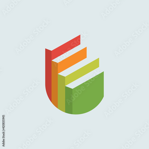 Stack of colored books in isometric, vector icon illustration