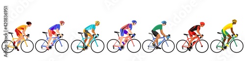 A group of cyclists moving in sequence.