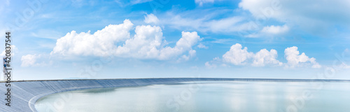 Lam Takong Reservoir Panorama  Views, water reservoir with black plastic liner, Sikhio, Nakhon Ratchasima, Thailand.