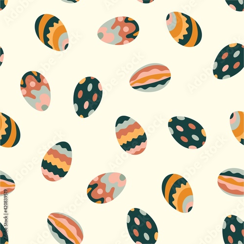 Easter eggs seamless pattern. Boho style. Vector illustration-01