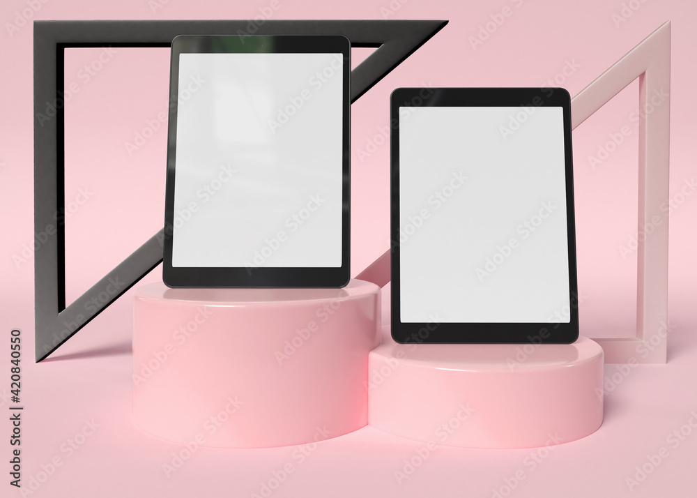 3D Illustration. Two digital tablets with blank screens. 3D Illustration. Two digital tablets with blank screens.