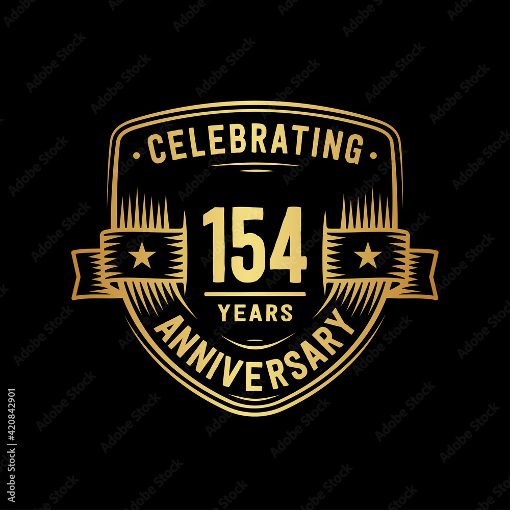 154 years anniversary celebration shield design template. Vector and illustration

