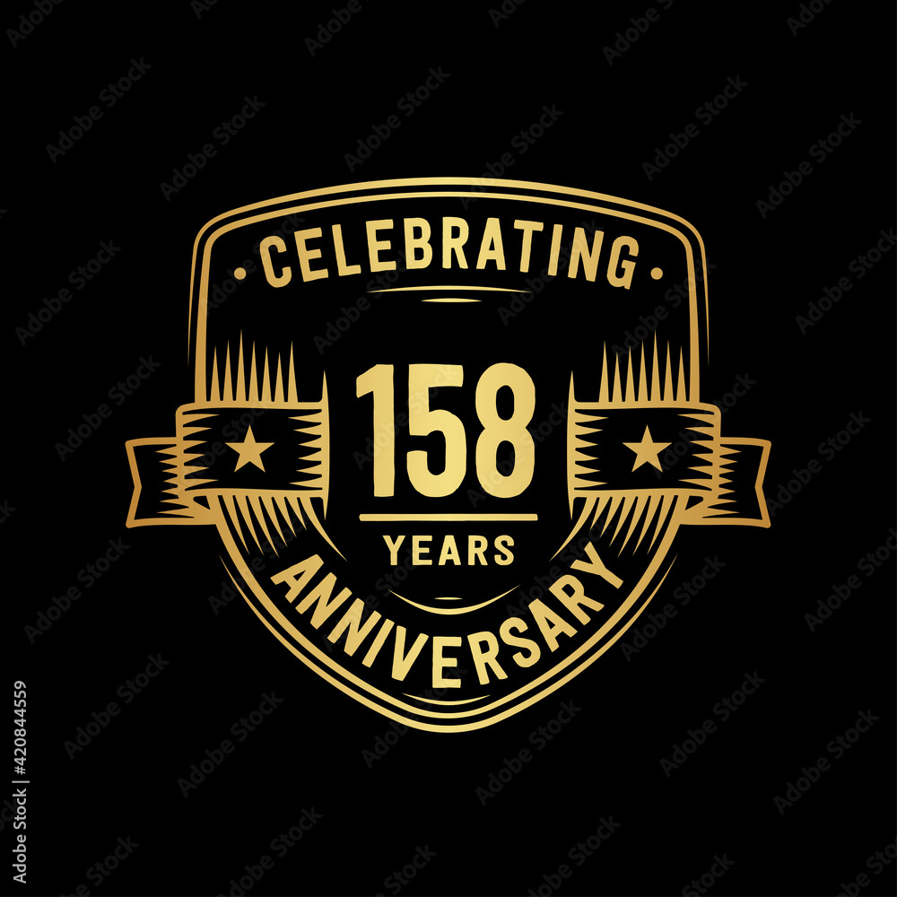 158 years anniversary celebration shield design template. Vector and illustration

