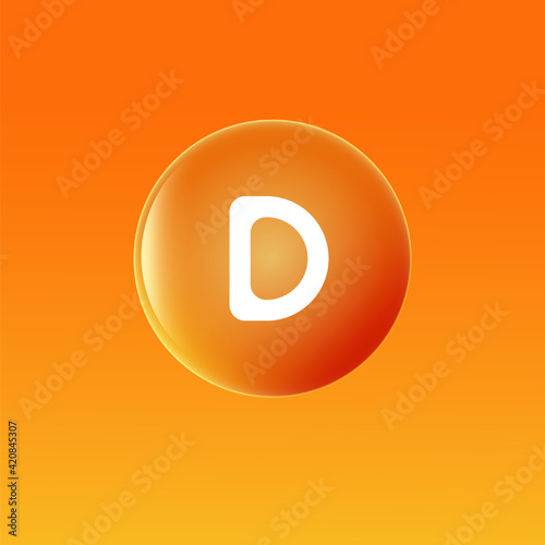 Cholecalciferol. Vitamin D, hormone D in a round orange sphere. Hormone D. molecule. Vector illustration.
