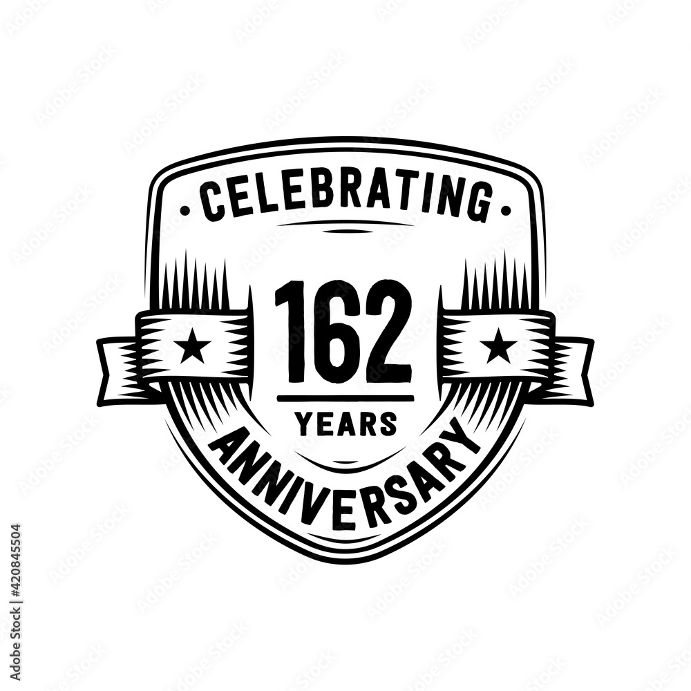 162 years anniversary celebration shield design template. Vector and illustration
162 years anniversary celebration shield design template. Vector and illustration