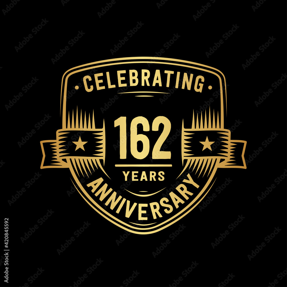 162 years anniversary celebration shield design template. Vector and illustration
