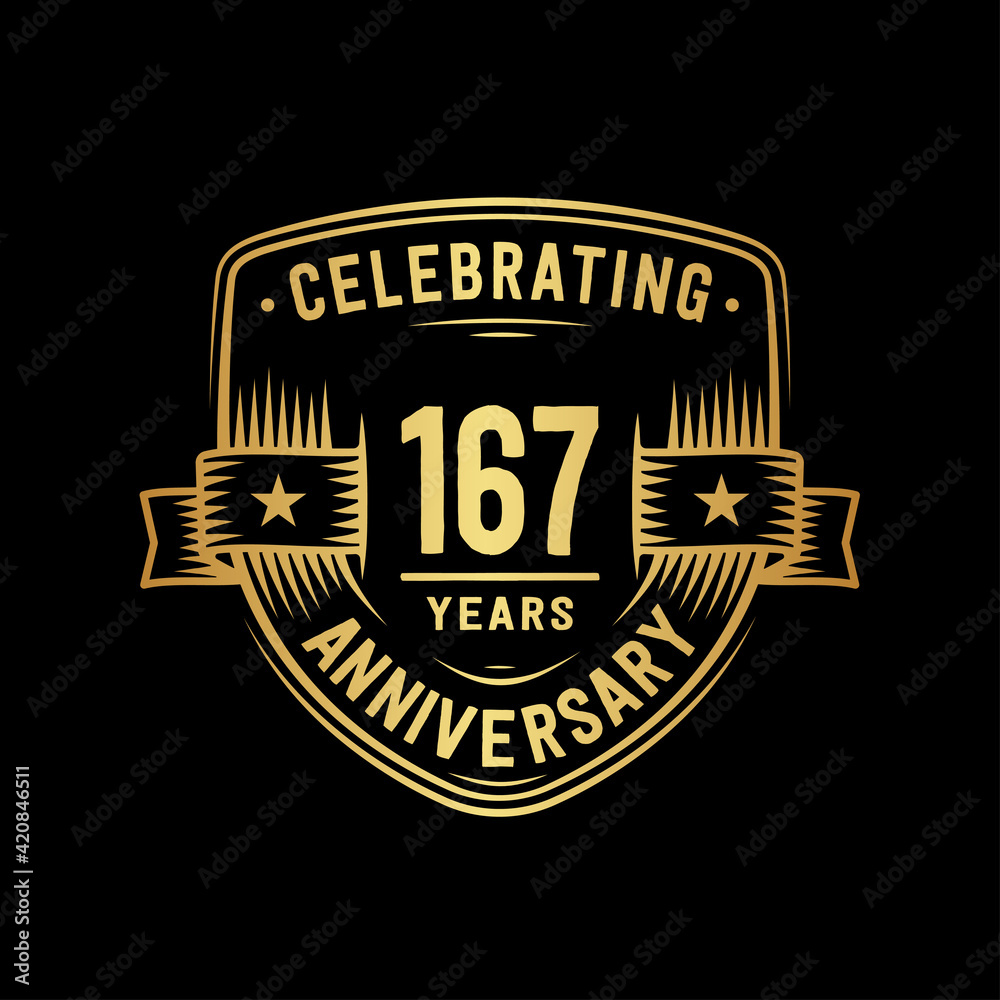 167 years anniversary celebration shield design template. Vector and illustration
