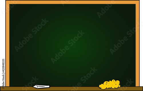 empty school dark green blackboard with chalk and eraser