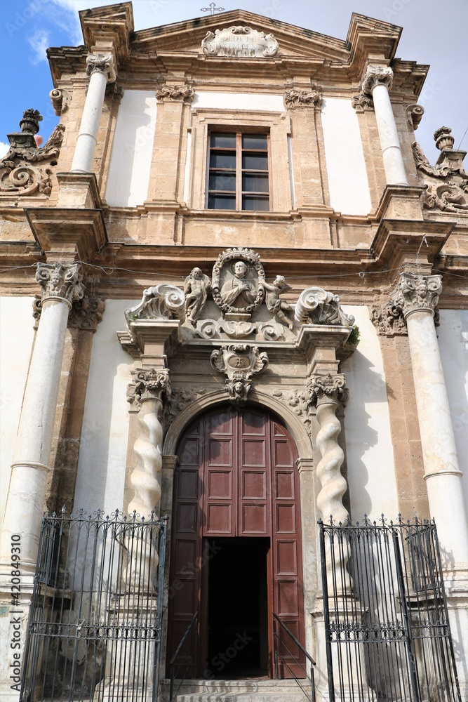 Door to San Francesco Saverio in Palermo, Sicily Italy