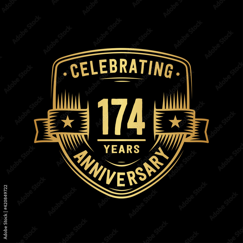 Fototapeta premium 174 years anniversary celebration shield design template. Vector and illustration 