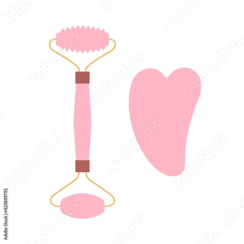 Jade scraper and roller. fashion accessories for cosmetic gouache massage services. Face massager and gouache scraper.