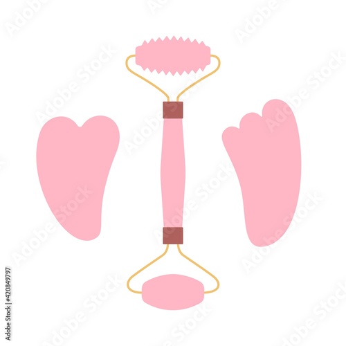 Face massager and gouache scraper. Jade scraper and roller. fashion accessory for cosmetic services of gouache massage. 