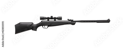 Black pneumatic rifle with an optical sight isolated on white back