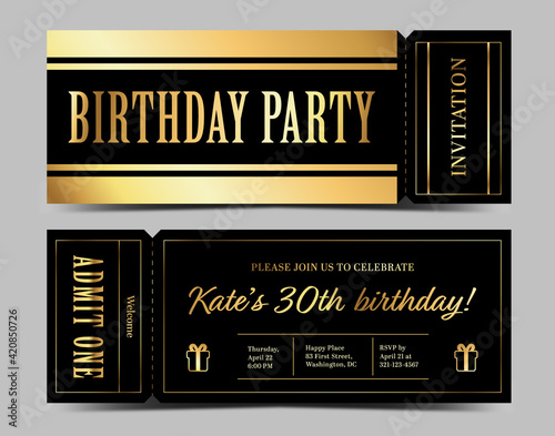 Birthday party invitation in the form of a ticket