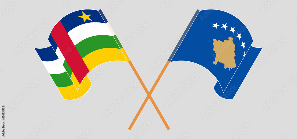 Crossed and waving flags of Central African Republic and Kosovo
