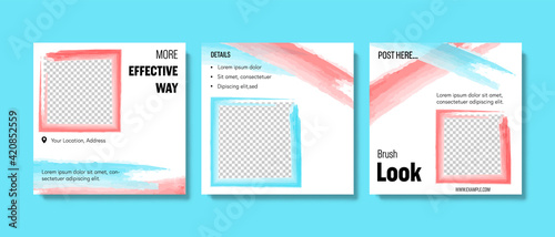 Abstract square web banner for social media post. Instagram template with brush watercolor design elements. Business layout for e-shop or seller 