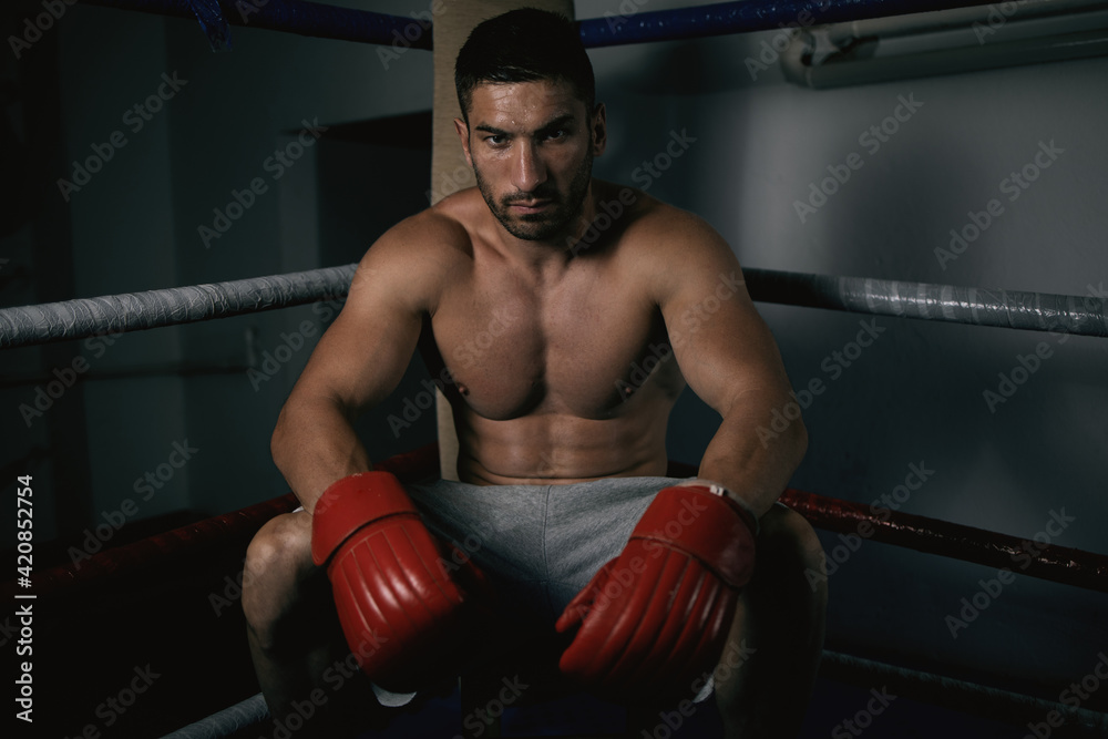 Portrait of a young boxer, kick boxer ready for training Portrait of a young boxer, kick boxer ready for training