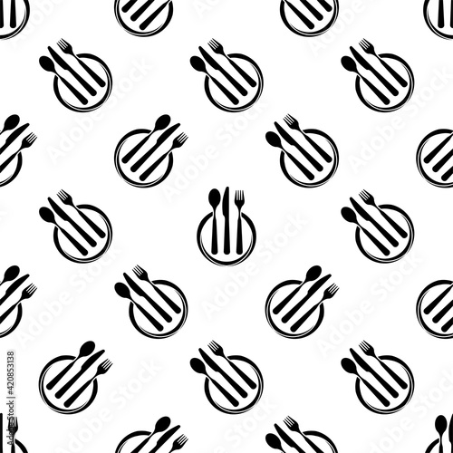 Dish Fork Knife Spoon Icon Seamless Pattern © Ajay Shrivastava