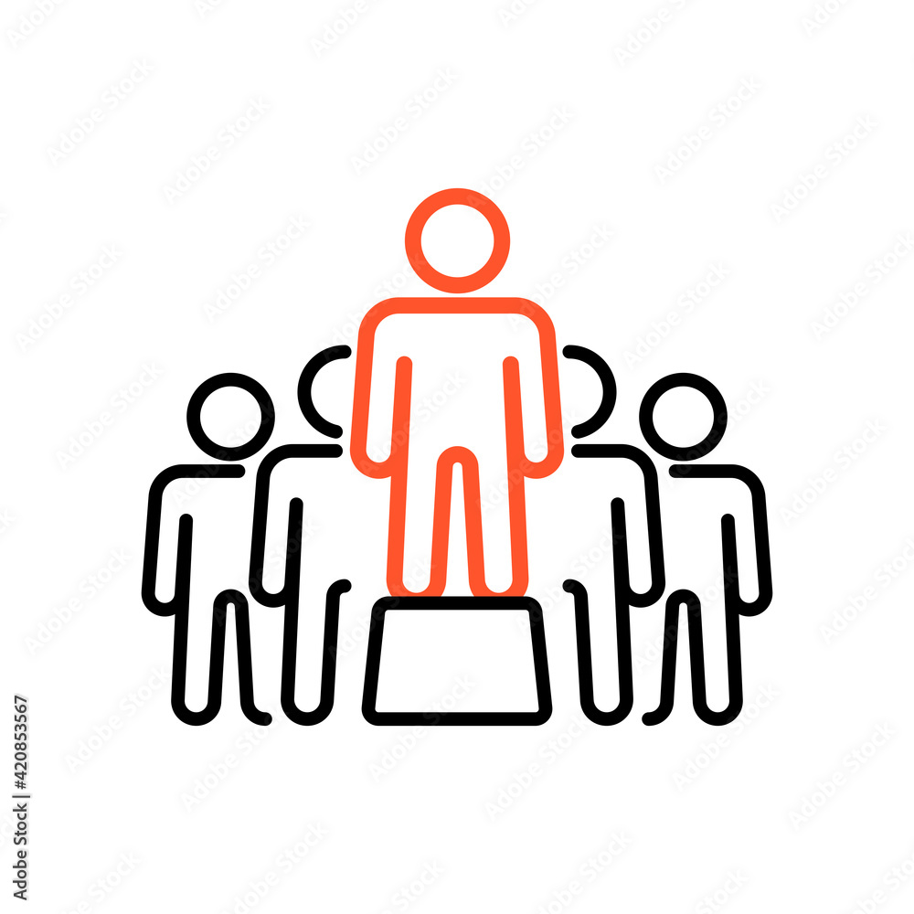 Person speaking in front of crowds vector icon Person speaking in front of crowds vector icon