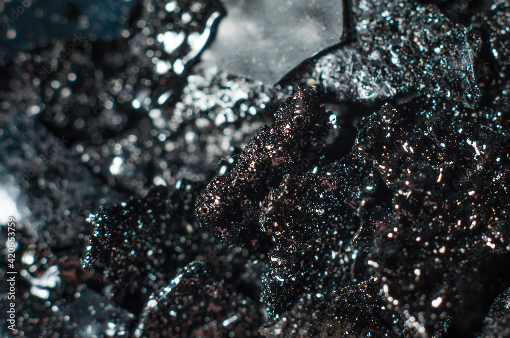 Tar and black tar deposits in the chimney closeup, macro photography